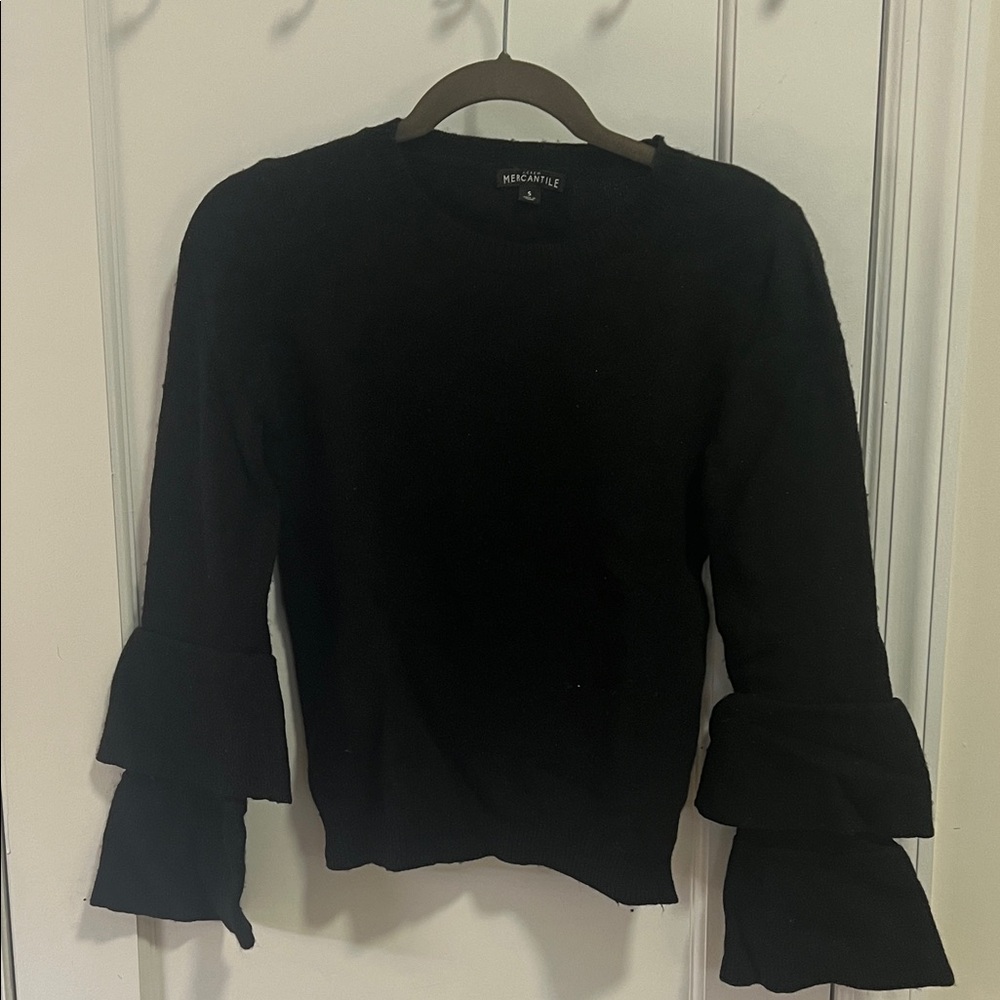 J. Crew Factory Black Ruffle Sleeve Sweater